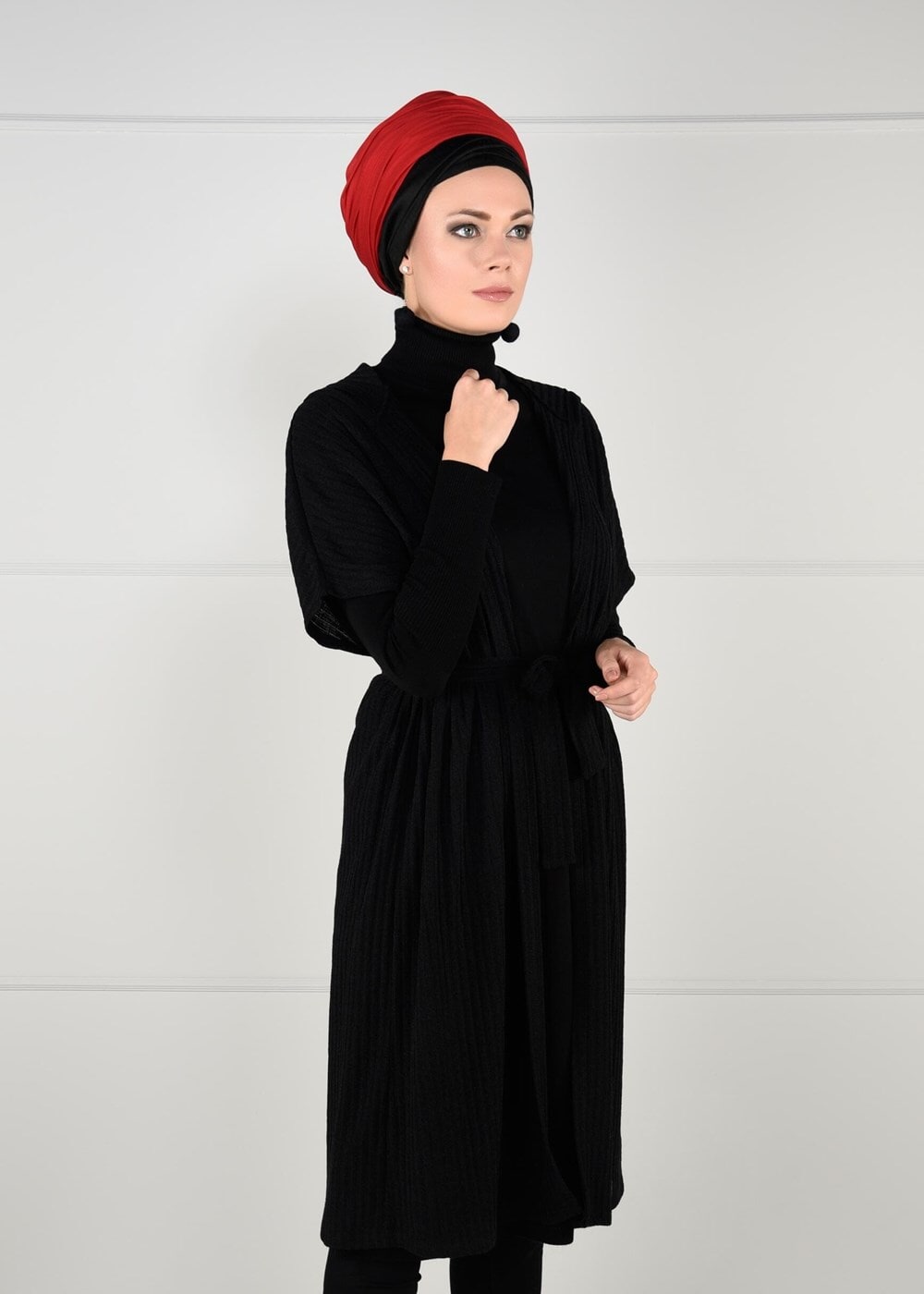 Tesettür giyim SİYAH YARASA KOL FİTİLLİ HIRKA 71251 