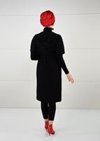 Tesettür giyim SİYAH YARASA KOL FİTİLLİ HIRKA 71251 