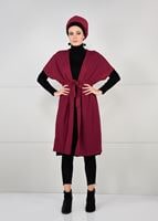 Tesettür giyim BORDO YARASA KOL FİTİLLİ HIRKA 71251 
