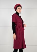 Tesettür giyim BORDO YARASA KOL FİTİLLİ HIRKA 71251 