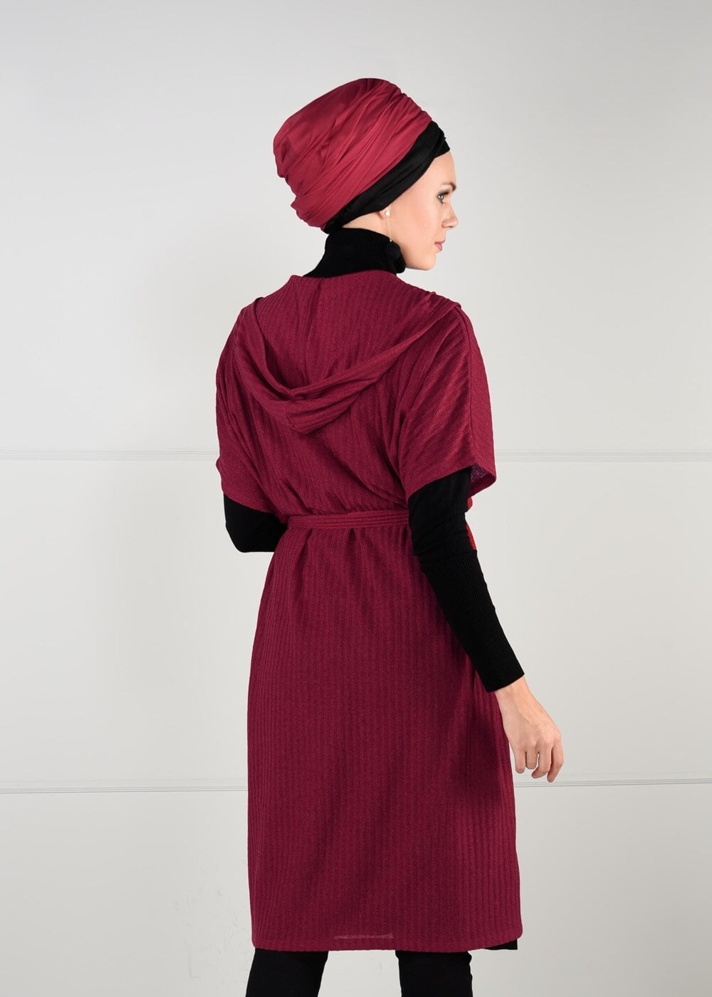 Tesettür giyim BORDO YARASA KOL FİTİLLİ HIRKA 71251 