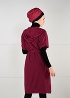 Tesettür giyim BORDO YARASA KOL FİTİLLİ HIRKA 71251 