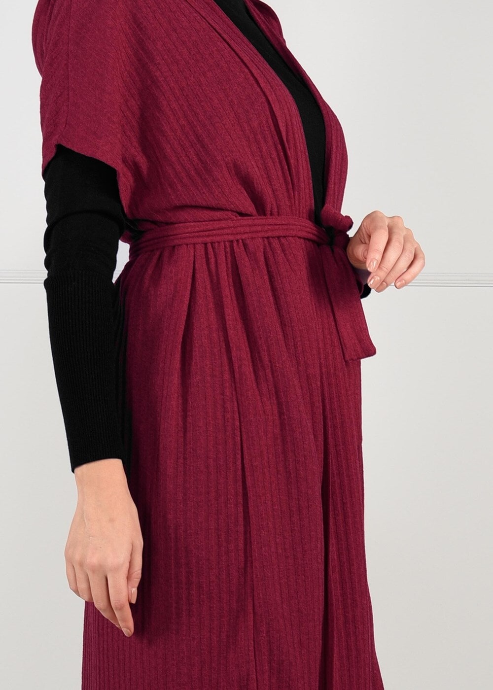 Tesettür giyim BORDO YARASA KOL FİTİLLİ HIRKA 71251 