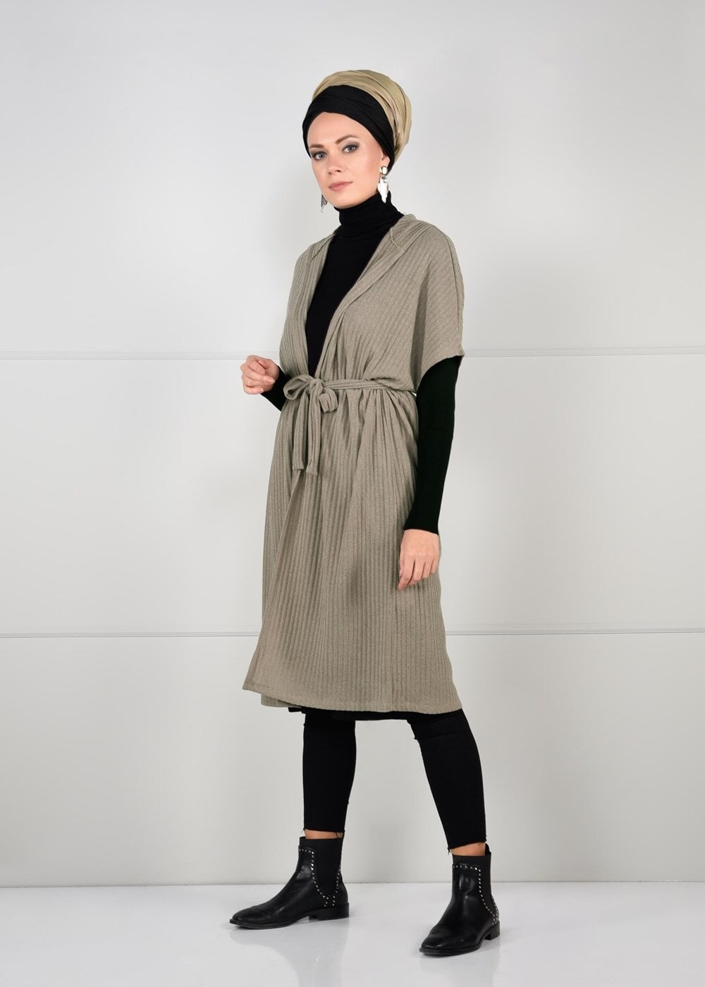 Tesettür giyim VİZON YARASA KOL FİTİLLİ HIRKA 71251 