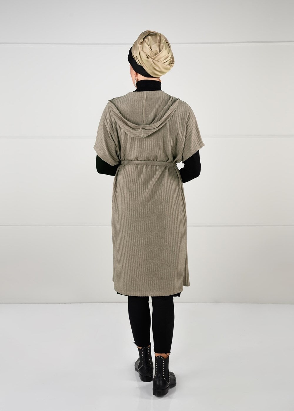 Tesettür giyim VİZON YARASA KOL FİTİLLİ HIRKA 71251 