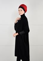 Tesettür giyim SİYAH SIRTI BASKILI TRİKO HIRKA 78441