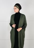 Tesettür giyim HAKİ SIRTI BASKILI TRİKO HIRKA 78441