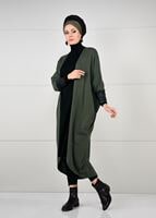 Tesettür giyim HAKİ SIRTI BASKILI TRİKO HIRKA 78441