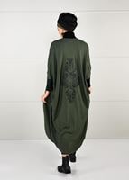 Tesettür giyim HAKİ SIRTI BASKILI TRİKO HIRKA 78441