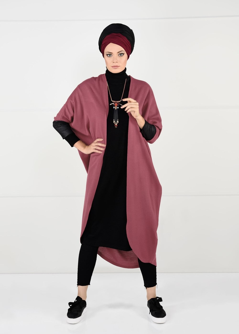 Tesettür giyim KAHVE SIRTI BASKILI TRİKO HIRKA 78441