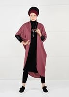 Tesettür giyim KAHVE SIRTI BASKILI TRİKO HIRKA 78441