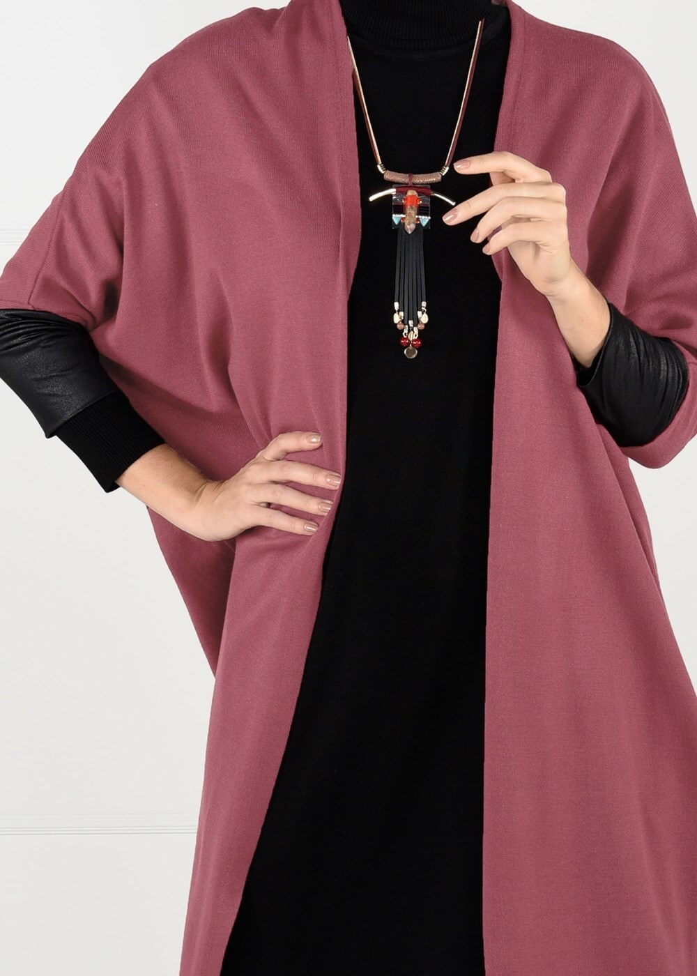 Tesettür giyim KAHVE SIRTI BASKILI TRİKO HIRKA 78441