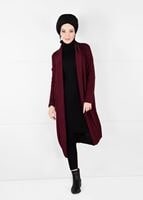 Tesettür giyim BORDO YAKASI ŞERİTLİ HIRKA 90651