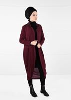 Tesettür giyim BORDO YAKASI ŞERİTLİ HIRKA 90651