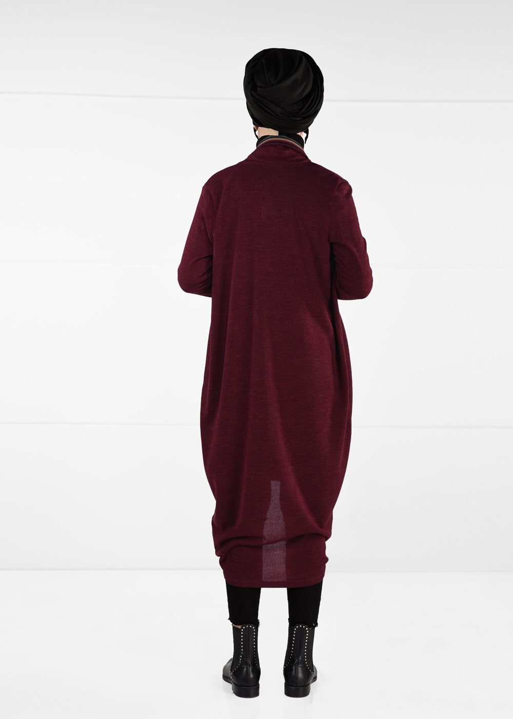 Tesettür giyim BORDO YAKASI ŞERİTLİ HIRKA 90651