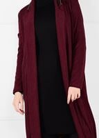 Tesettür giyim BORDO YAKASI ŞERİTLİ HIRKA 90651