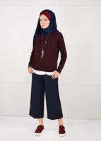 Vêtements hijab ROUGE BORDEAUX PULL EN TRICOT À COL ROND 3091