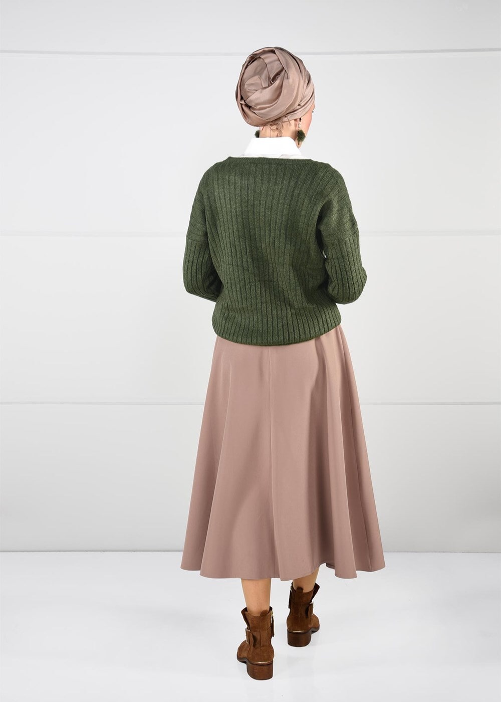 Hijab clothing KHAKI CREW-NECK KNIT SWEATER 3091