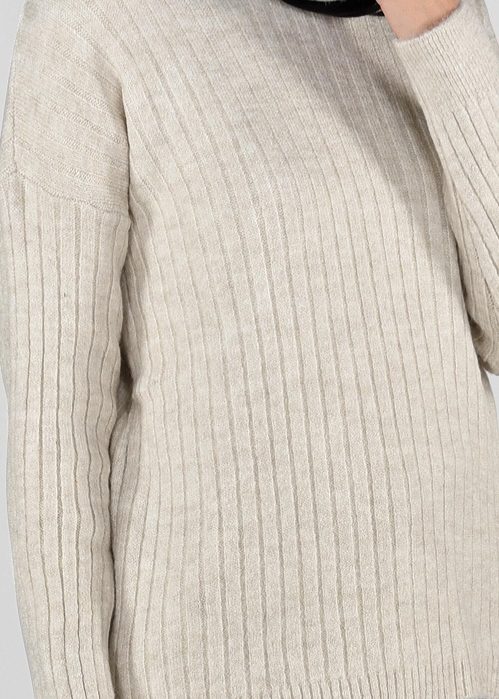 Vêtements hijab BEIGE PULL EN TRICOT À COL ROND 3091