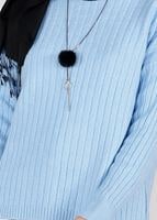 Vêtements hijab BLEU PULL EN TRICOT À COL ROND 3091