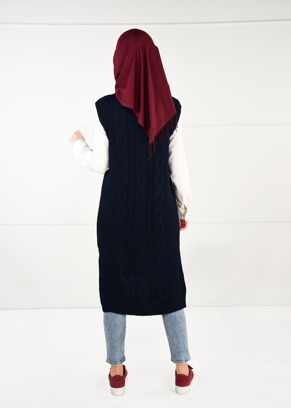 Tesettür giyim LACİVERT YANLARI YIRTMAÇLI TRİKO SÜVETER 6907 