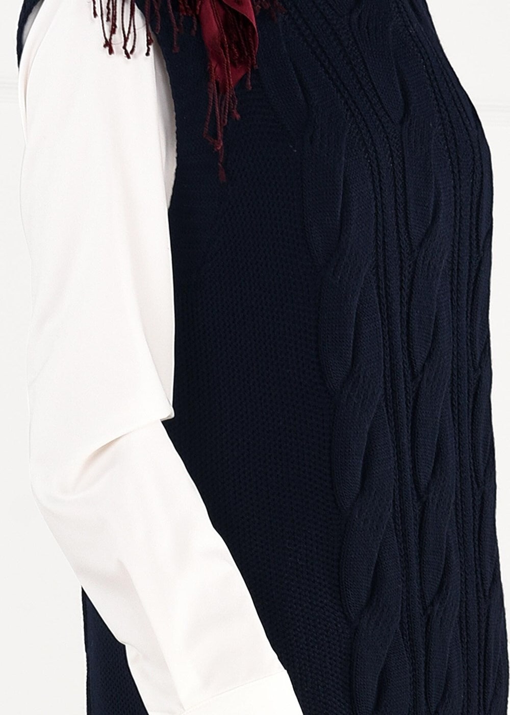 Tesettür giyim LACİVERT YANLARI YIRTMAÇLI TRİKO SÜVETER 6907 