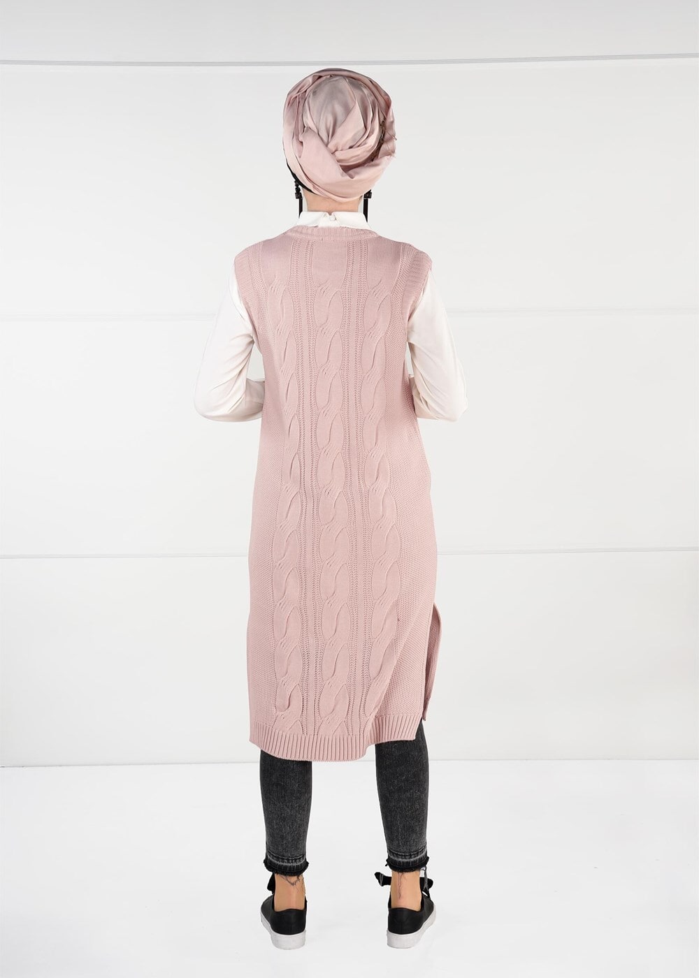 Tesettür giyim PUDRA YANLARI YIRTMAÇLI TRİKO SÜVETER 6907 