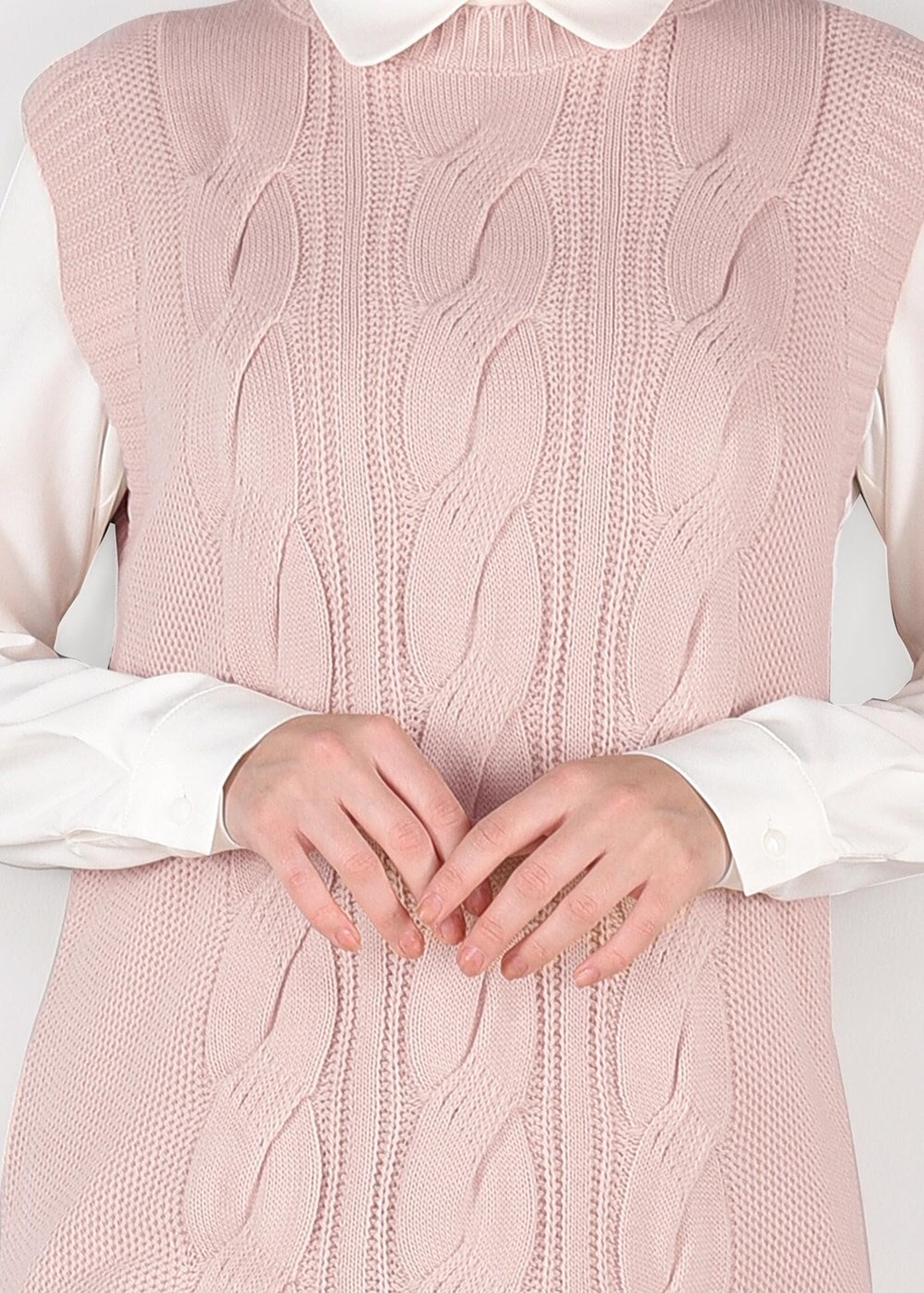 Tesettür giyim PUDRA YANLARI YIRTMAÇLI TRİKO SÜVETER 6907 