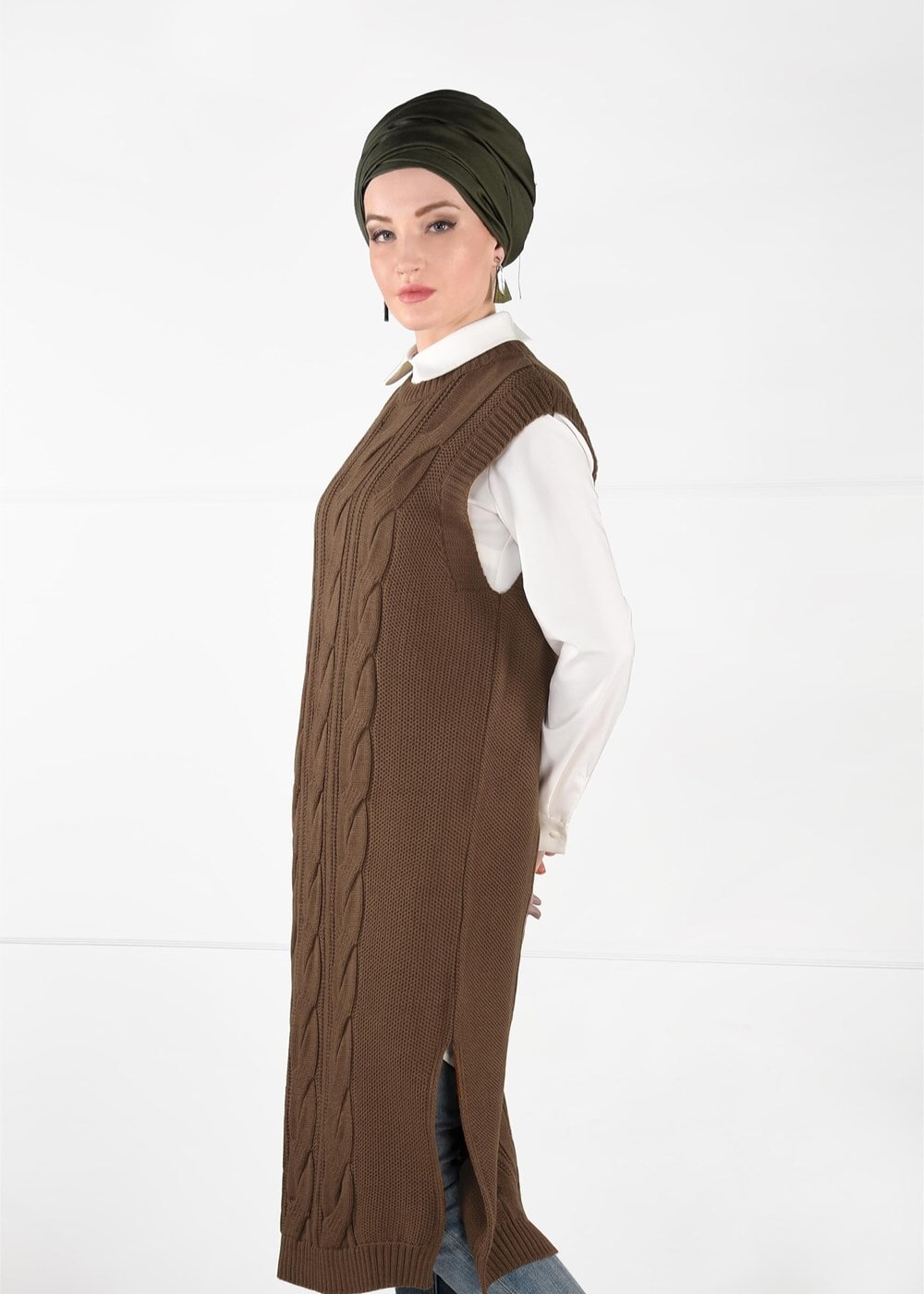 Tesettür giyim TABA YANLARI YIRTMAÇLI TRİKO SÜVETER 6907 