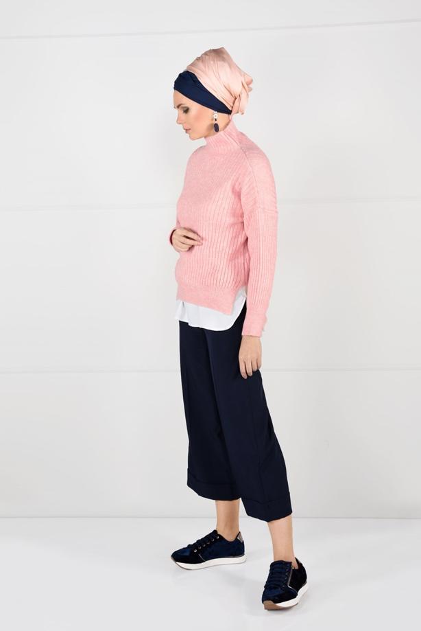 Hijab clothing  Fishing Collar Ribbed Sweater T 7091  - TRENDTESETTÜR