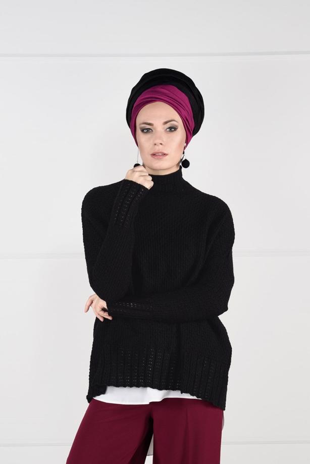 Vêtements hijab  MOCK-NECK OVERSIZE KNIT SWEATER 9101 - TRENDTESETTÜR