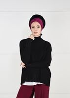 Vêtements hijab NOIR PULL EN TRICOT À VOLUME À COL CHEMINÉ 9101 
