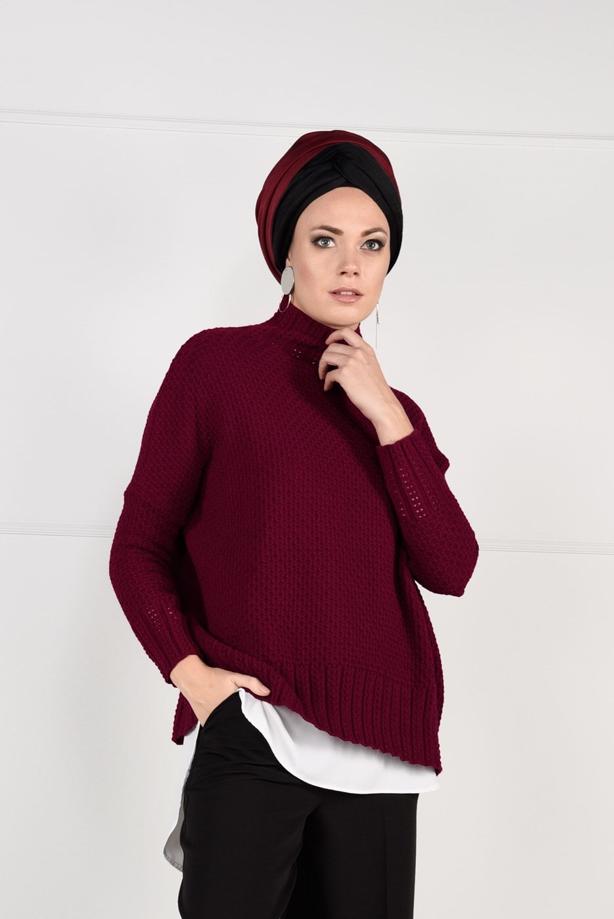 Vêtements hijab  MOCK-NECK OVERSIZE KNIT SWEATER 9101 - TRENDTESETTÜR