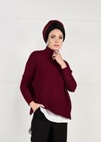 Hijab clothing CLARET RED MOCK-NECK OVERSIZE KNIT SWEATER 9101