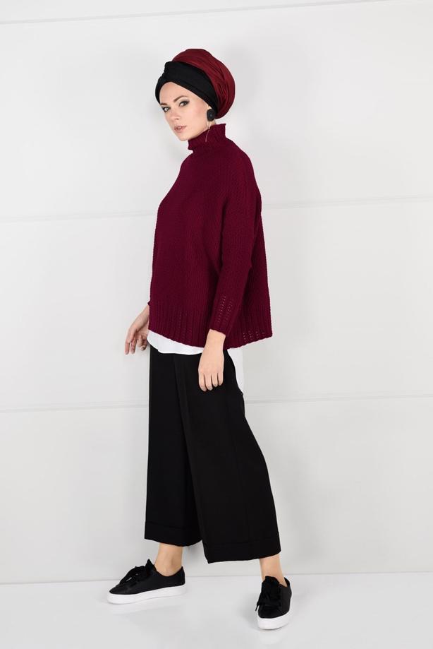 Vêtements hijab  MOCK-NECK OVERSIZE KNIT SWEATER 9101 - TRENDTESETTÜR