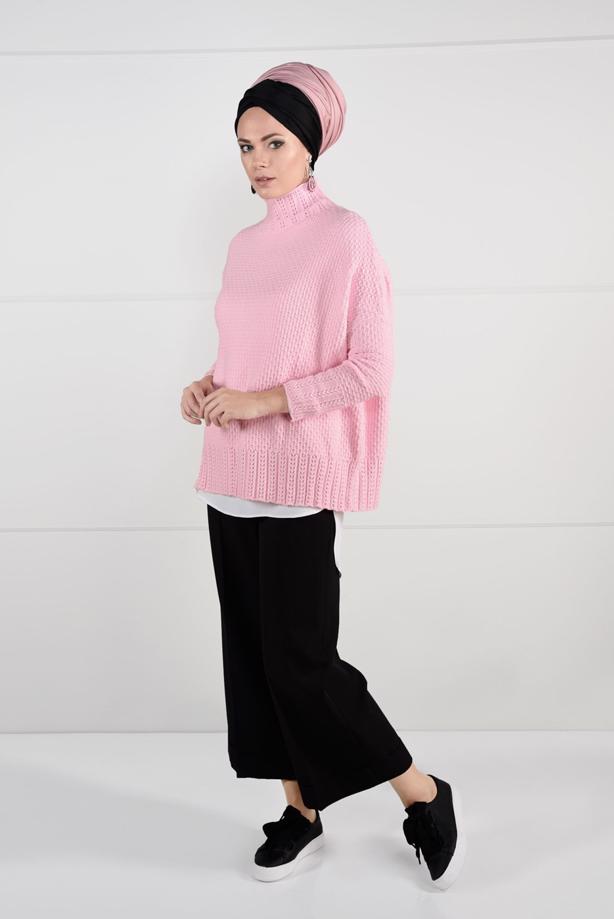 Vêtements hijab  MOCK-NECK OVERSIZE KNIT SWEATER 9101 - TRENDTESETTÜR
