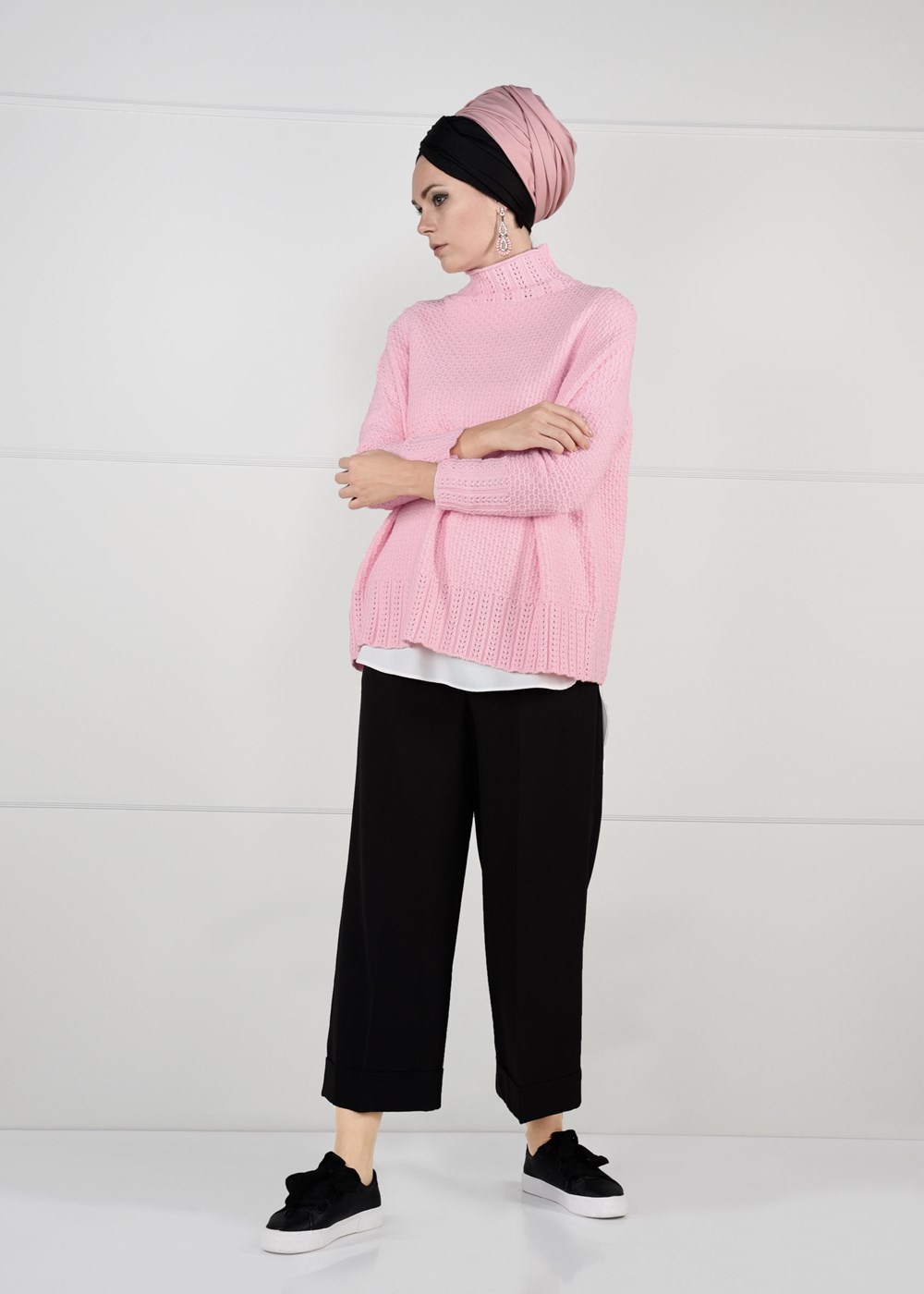 Hijab clothing PINK MOCK-NECK OVERSIZE KNIT SWEATER 9101