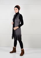 Tesettür giyim GRİ KUŞAKLI PÜSKÜLLÜ SÜET YELEK 36341