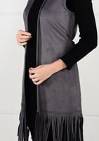 Tesettür giyim GRİ KUŞAKLI PÜSKÜLLÜ SÜET YELEK 36341