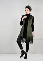 Tesettür giyim HAKİ KUŞAKLI PÜSKÜLLÜ SÜET YELEK 36341