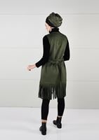 Tesettür giyim HAKİ KUŞAKLI PÜSKÜLLÜ SÜET YELEK 36341