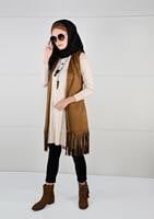 Tesettür giyim KAHVE KUŞAKLI PÜSKÜLLÜ SÜET YELEK 36341