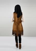 Tesettür giyim KAHVE KUŞAKLI PÜSKÜLLÜ SÜET YELEK 36341