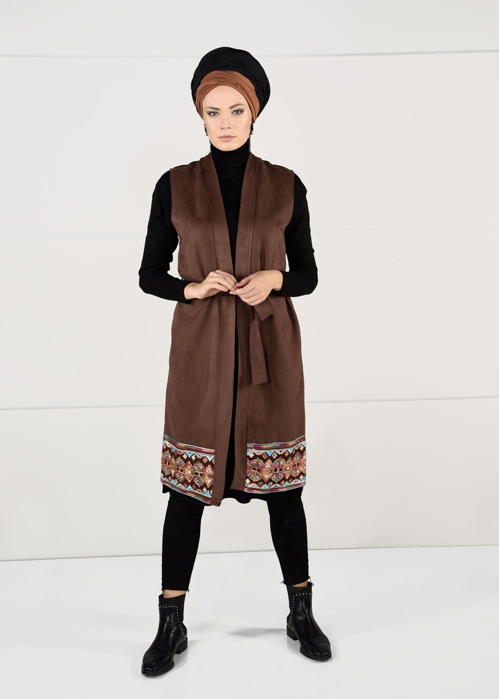 Tesettür giyim KAHVE GÜPÜRLÜ YELEK 40151