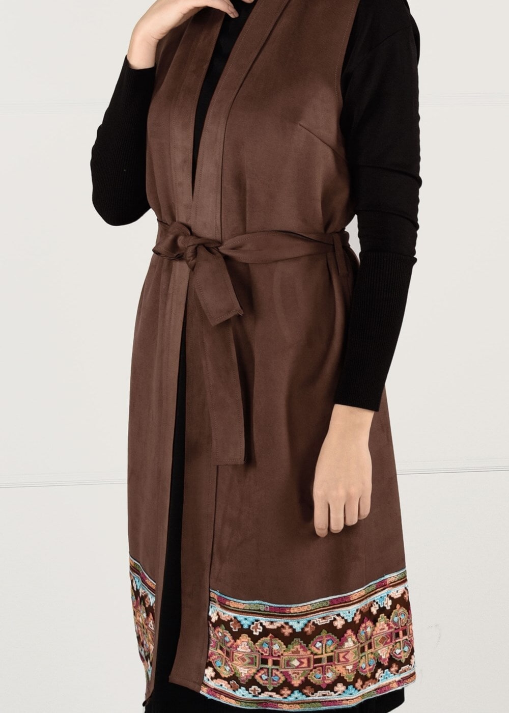 Tesettür giyim KAHVE GÜPÜRLÜ YELEK 40151