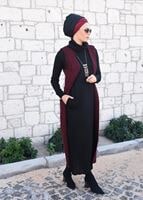Tesettür giyim BORDO KAPÜŞONLU TRİKO YELEK 55141
