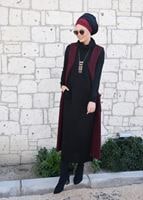 Tesettür giyim BORDO KAPÜŞONLU TRİKO YELEK 55141