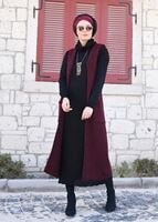 Tesettür giyim BORDO KAPÜŞONLU TRİKO YELEK 55141