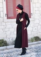Tesettür giyim BORDO KAPÜŞONLU TRİKO YELEK 55141