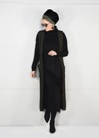 Tesettür giyim HAKİ KAPÜŞONLU TRİKO YELEK 55141